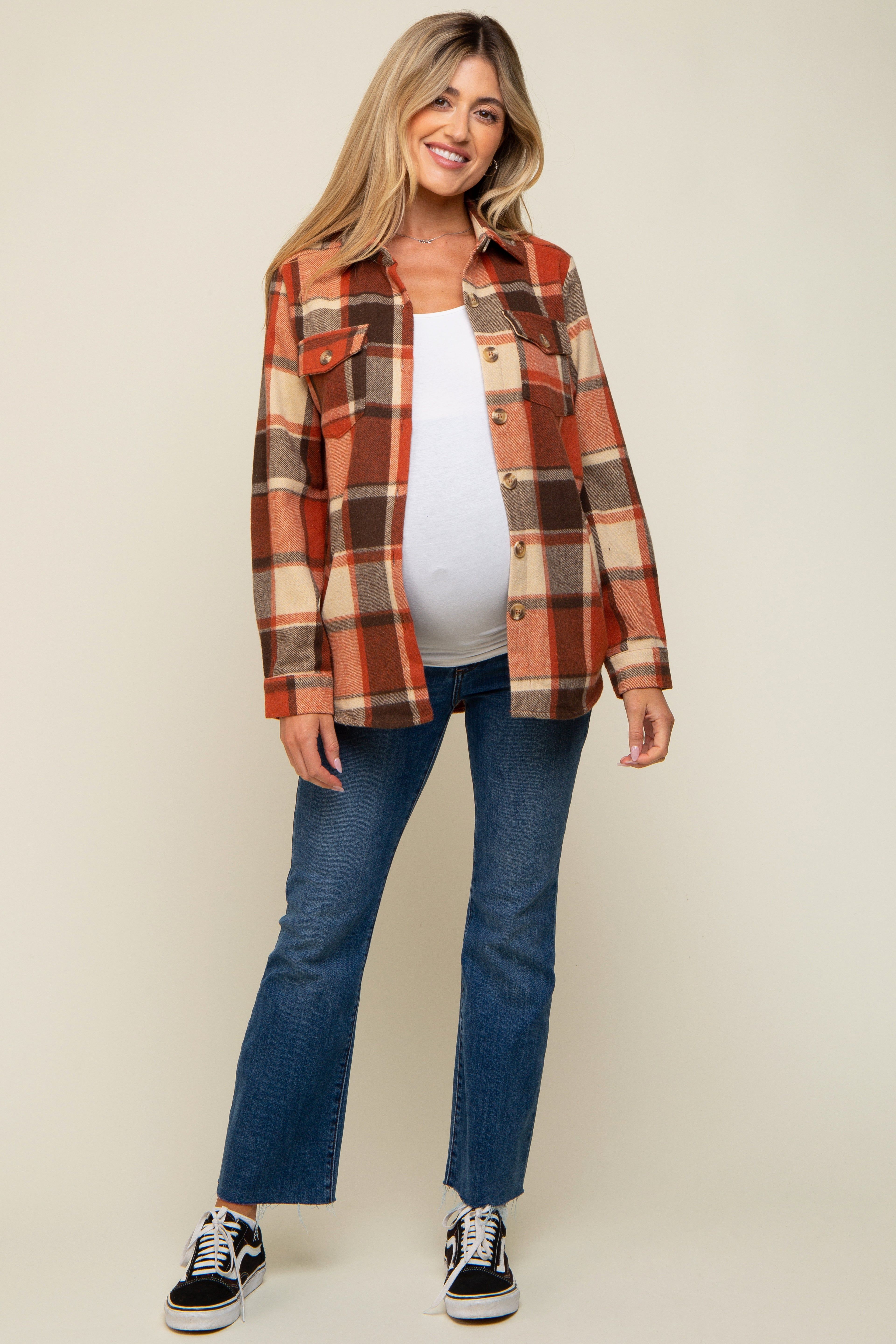 Rust Plaid Maternity Shirt Jacket sold by Pinkblush product image thumbnail 5