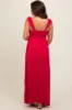 Red Ruffle Strap Maternity Maxi Dress sold by Pinkblush
