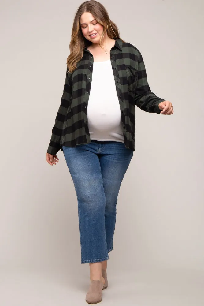 Forest Green Checkered Maternity Plus Long Sleeve Button Down Top sold by Pinkblush product image thumbnail 4