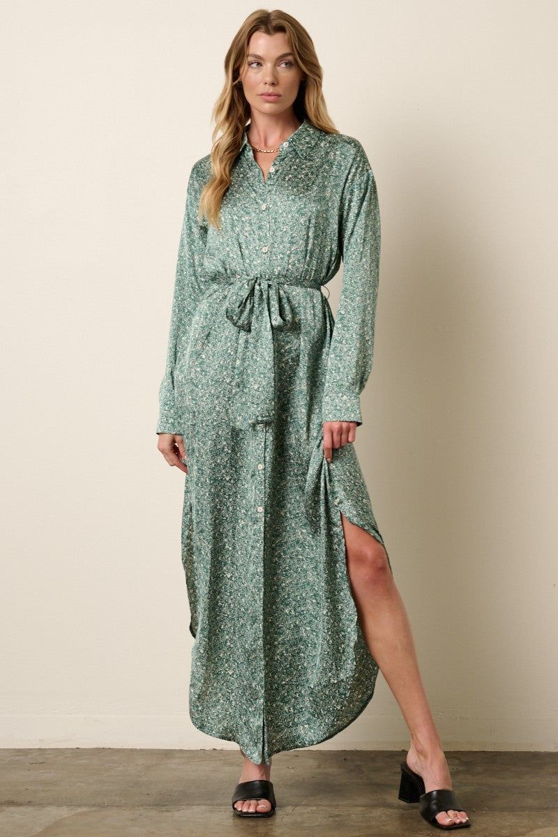 Green Abstract Print Maxi Shirt Dress sold by Pinkblush
