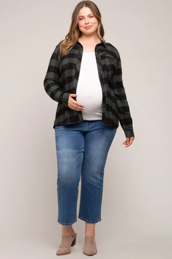 Forest Green Checkered Maternity Plus Long Sleeve Button Down Top sold by Pinkblush product image thumbnail 5