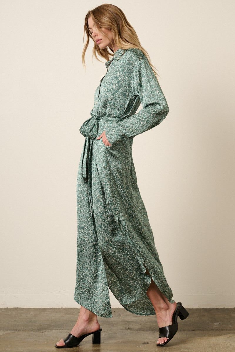 Green Abstract Print Maxi Shirt Dress sold by Pinkblush product image thumbnail 2