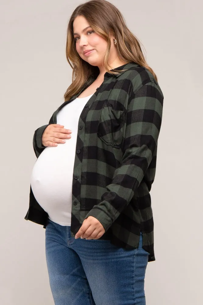 Forest Green Checkered Maternity Plus Long Sleeve Button Down Top sold by Pinkblush product image thumbnail 2