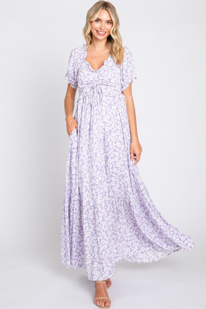 Lavender Floral Cinched Bust Maxi Dress sold by Pinkblush