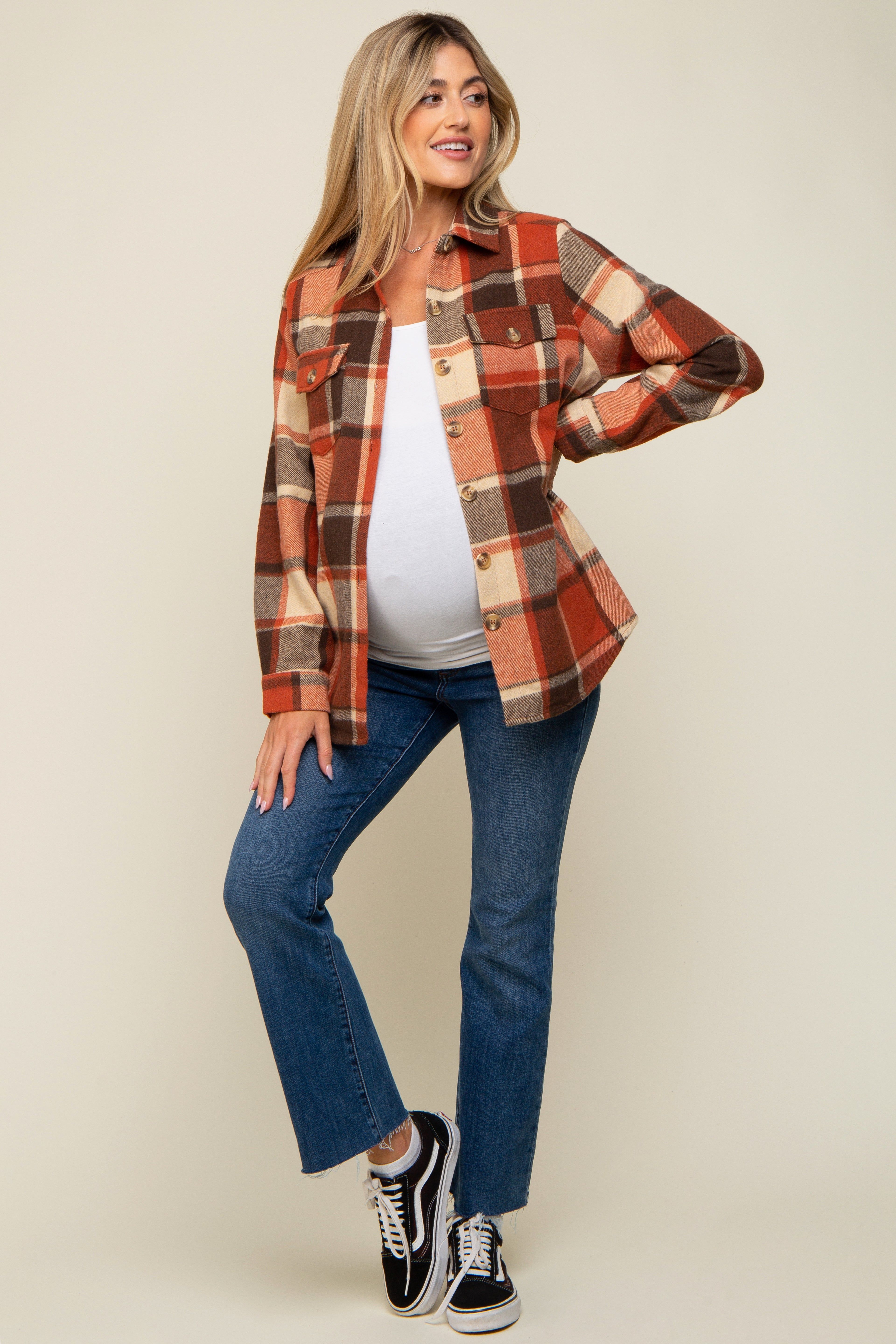 Rust Plaid Maternity Shirt Jacket sold by Pinkblush product image thumbnail 4