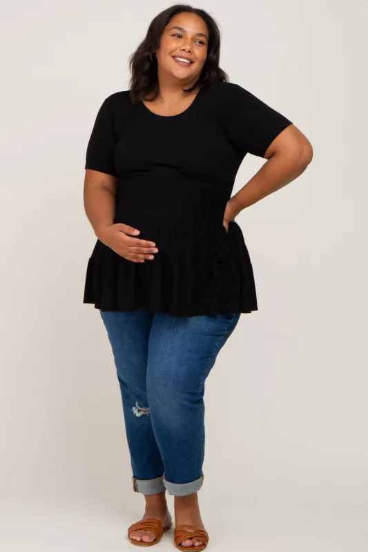 Black Tiered Maternity Plus Short Sleeve Top sold by Pinkblush