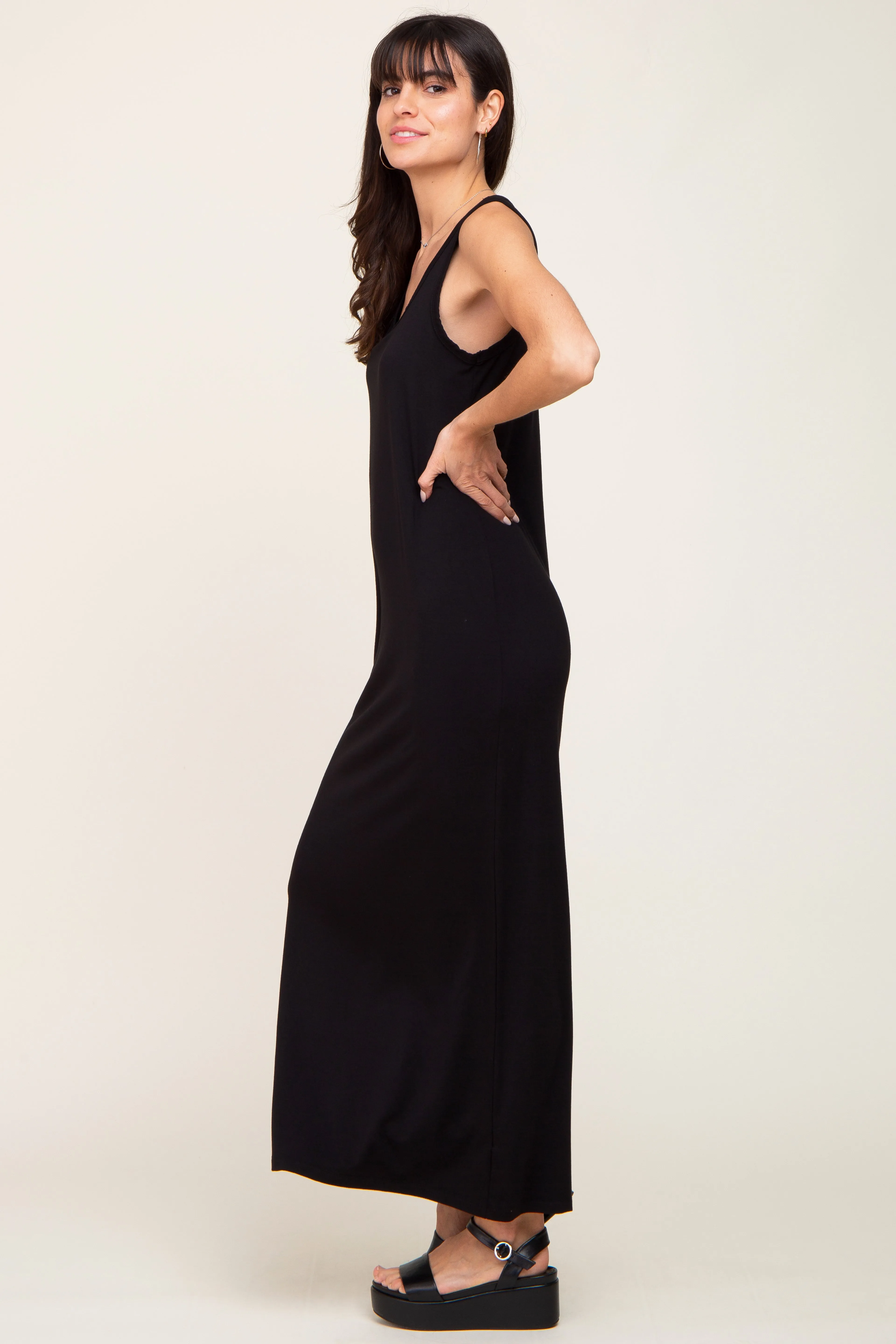 Black Basic Sleeveless Maxi Dress sold by Pinkblush product image thumbnail 2