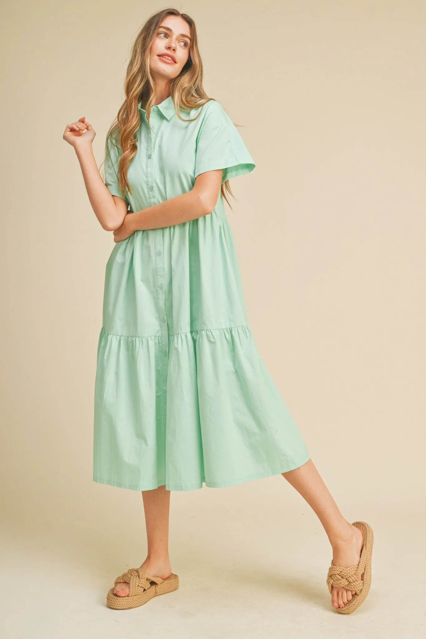 Mint Green Tiered Button Down Maternity Midi Dress sold by Pinkblush product image thumbnail 4