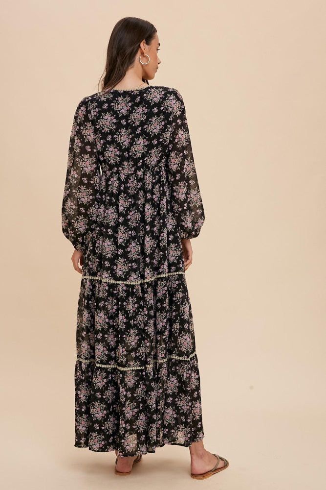 Black Floral Button Front Maxi Dress sold by Pinkblush product image thumbnail 3