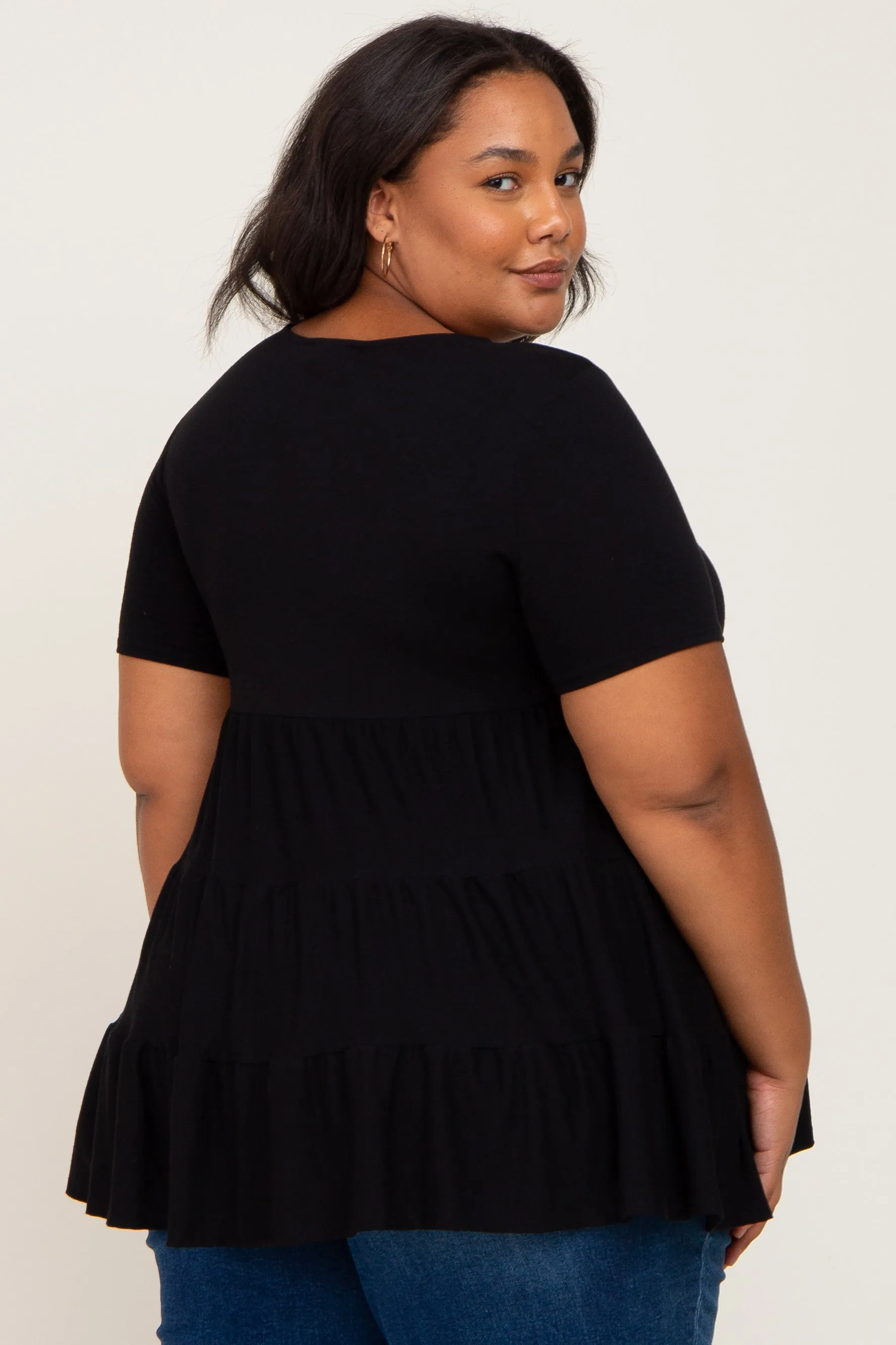 Black Tiered Maternity Plus Short Sleeve Top sold by Pinkblush product image thumbnail 2