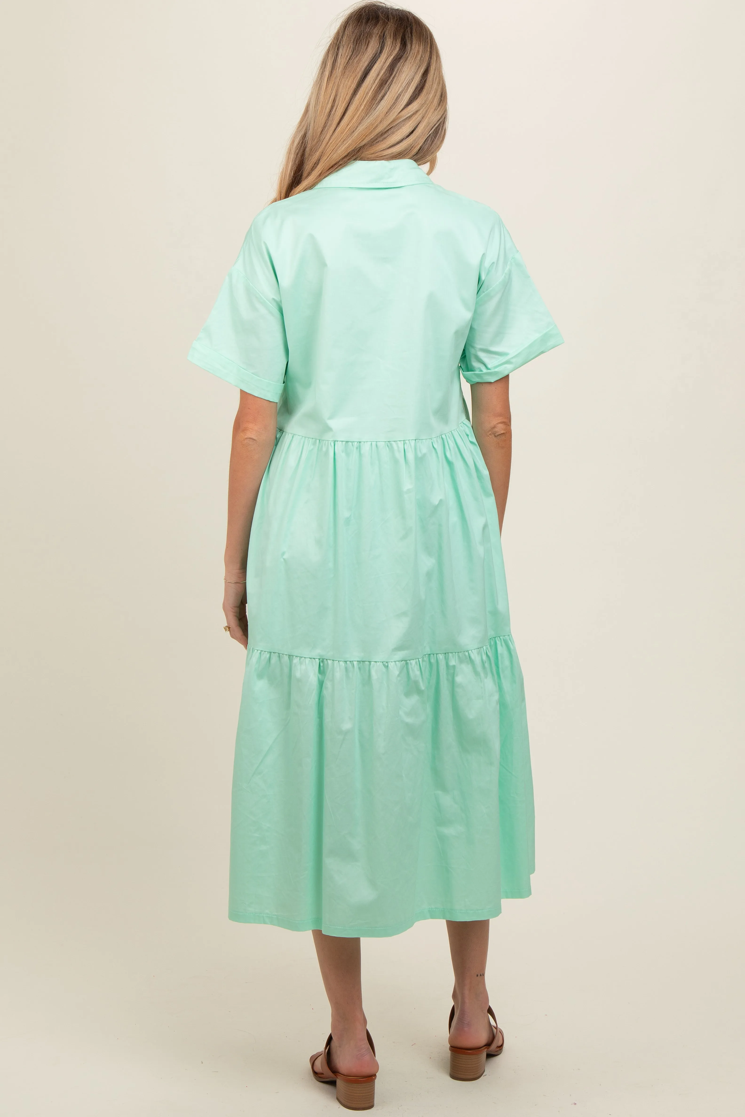 Mint Green Tiered Button Down Maternity Midi Dress sold by Pinkblush product image thumbnail 3