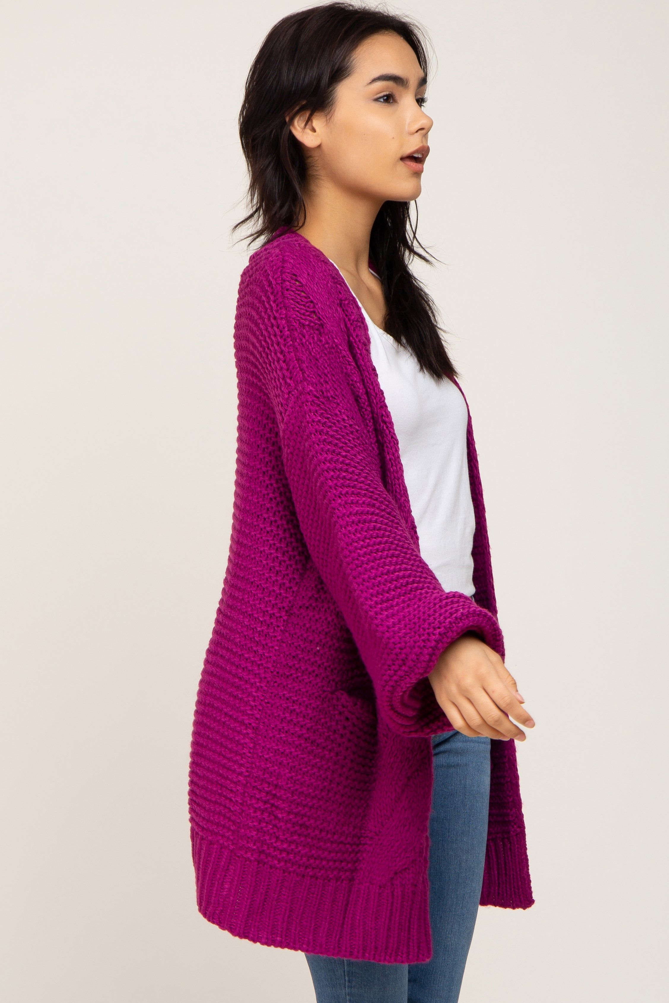 Magenta Cable Knit Front Pocket Cardigan sold by Pinkblush product image thumbnail 3