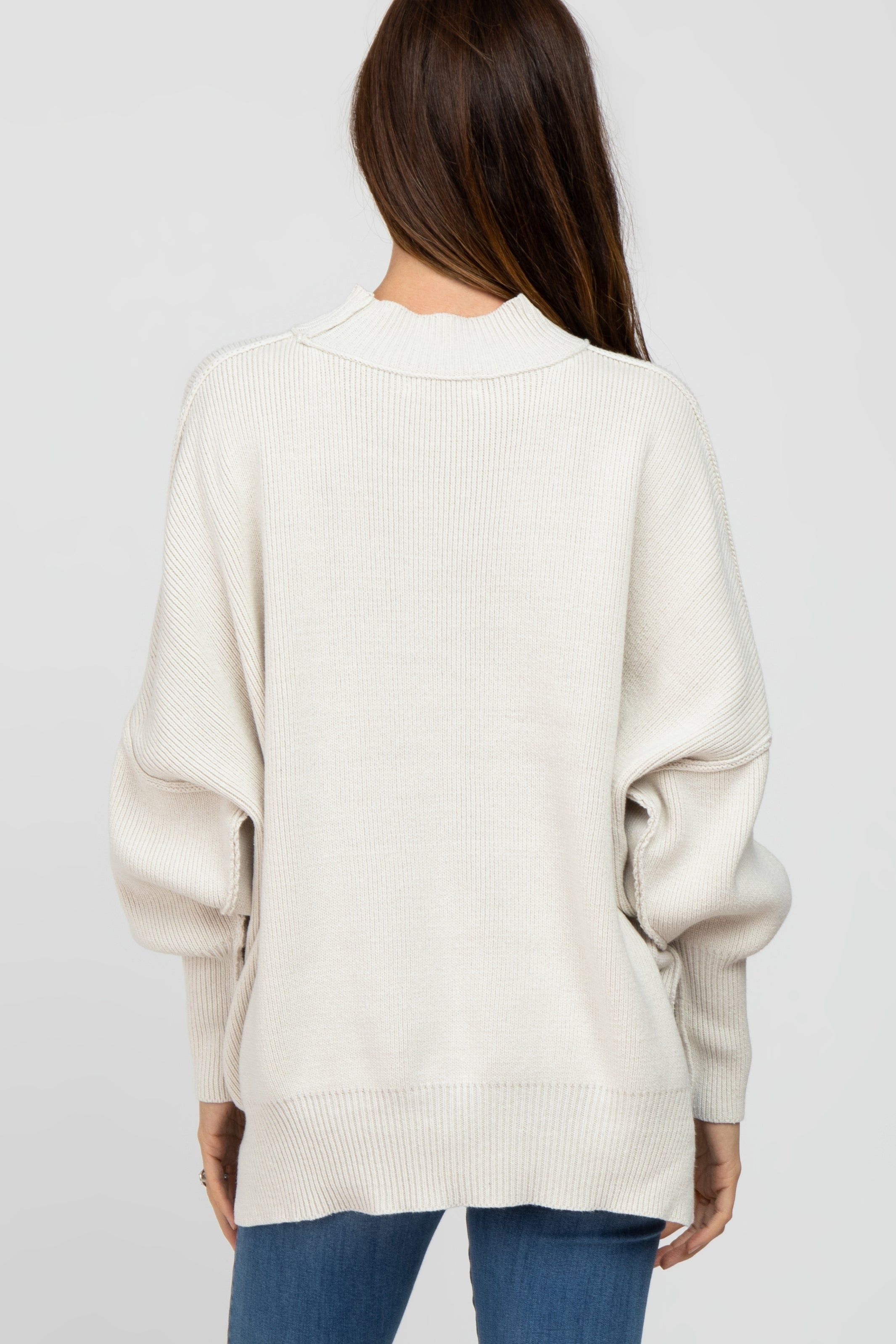 Ivory Mock Neck Exposed Seam Sweater sold by Pinkblush product image thumbnail 3