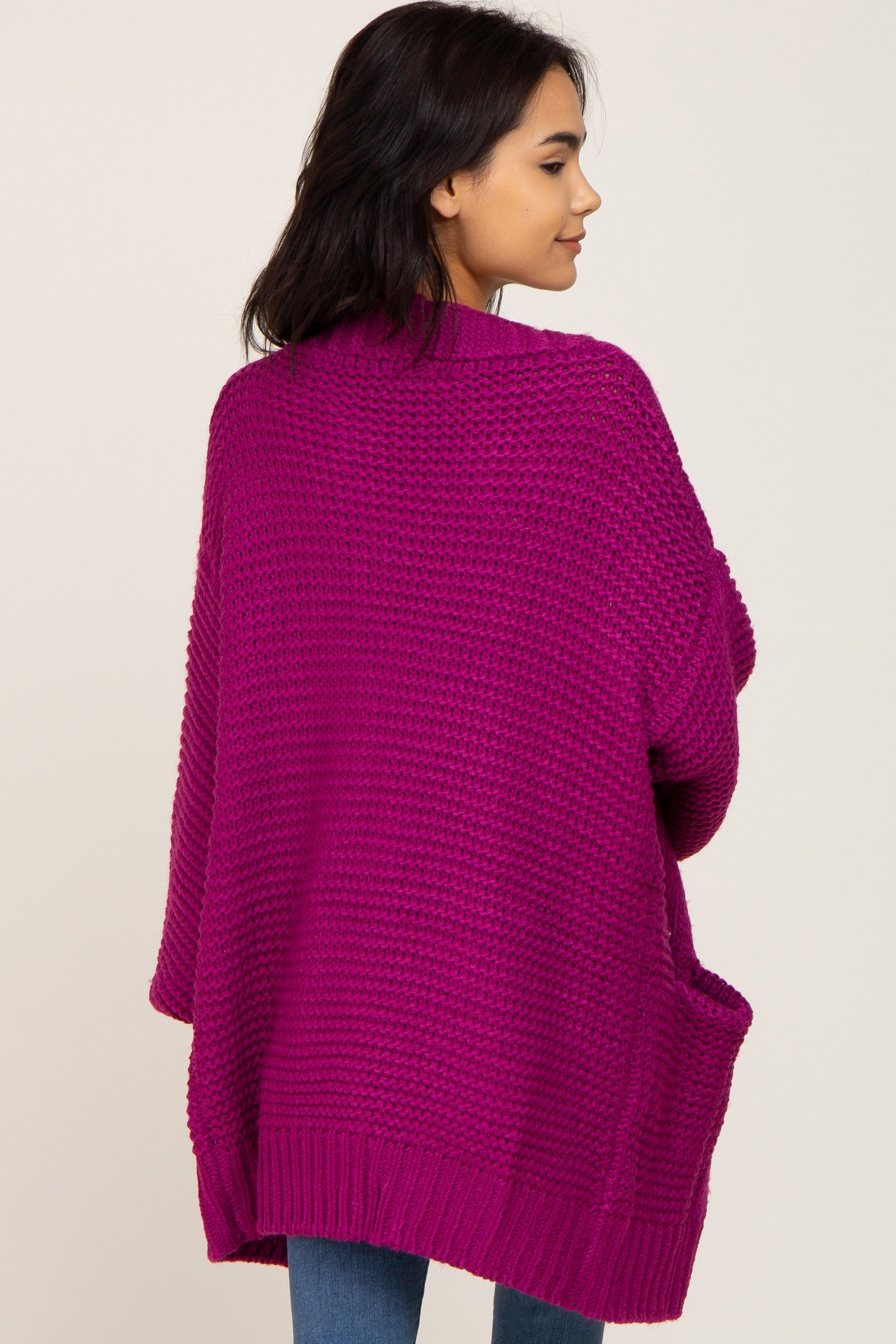 Magenta Cable Knit Front Pocket Cardigan sold by Pinkblush product image thumbnail 4