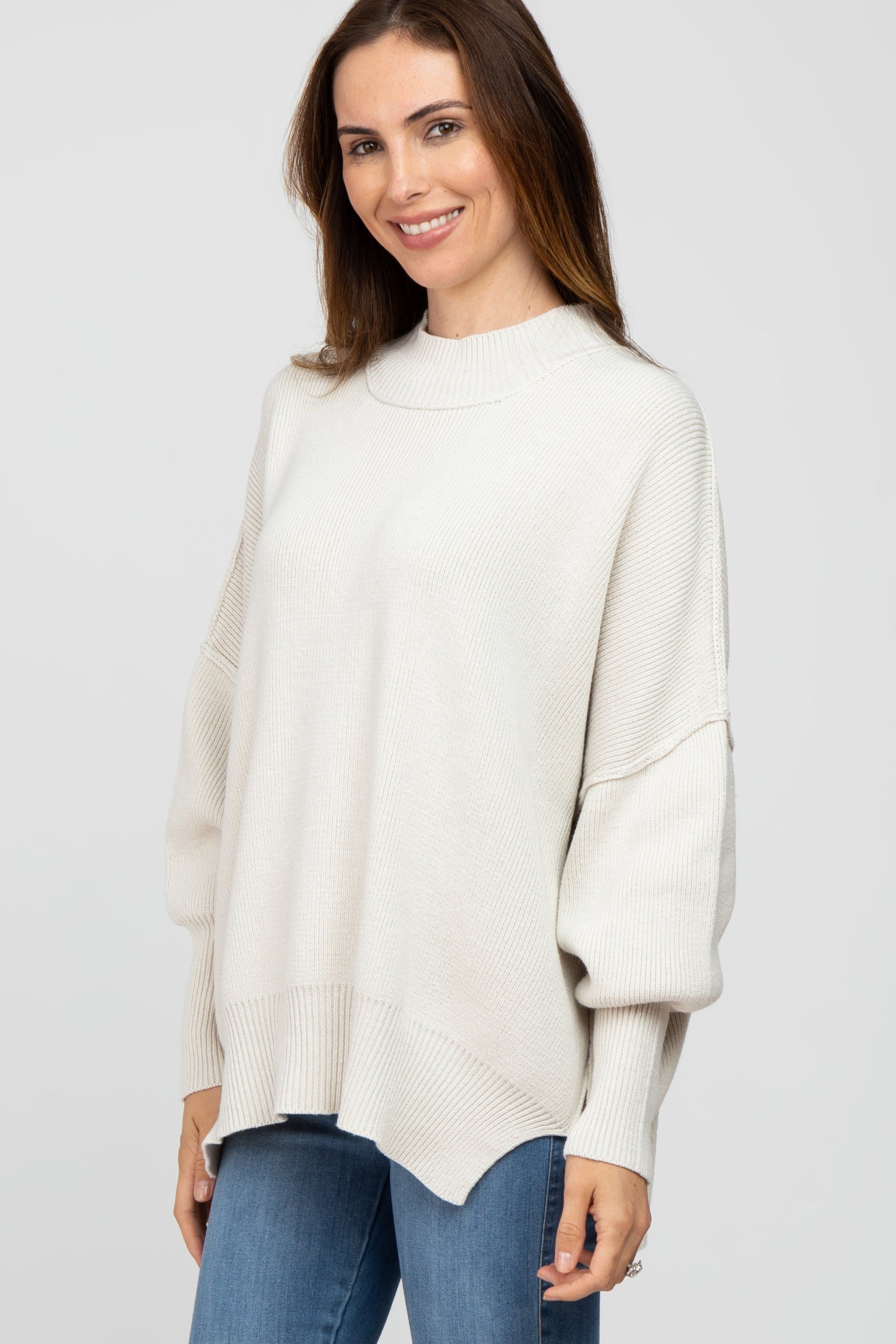 Ivory Mock Neck Exposed Seam Sweater sold by Pinkblush product image thumbnail 2
