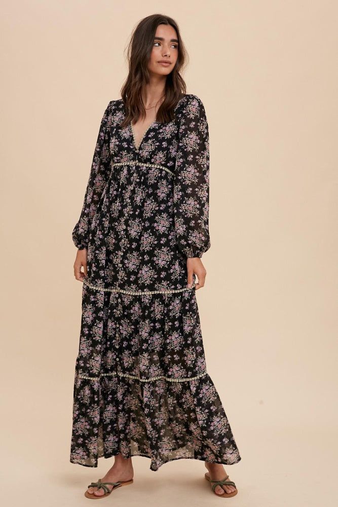 Black Floral Button Front Maxi Dress sold by Pinkblush product image thumbnail 2
