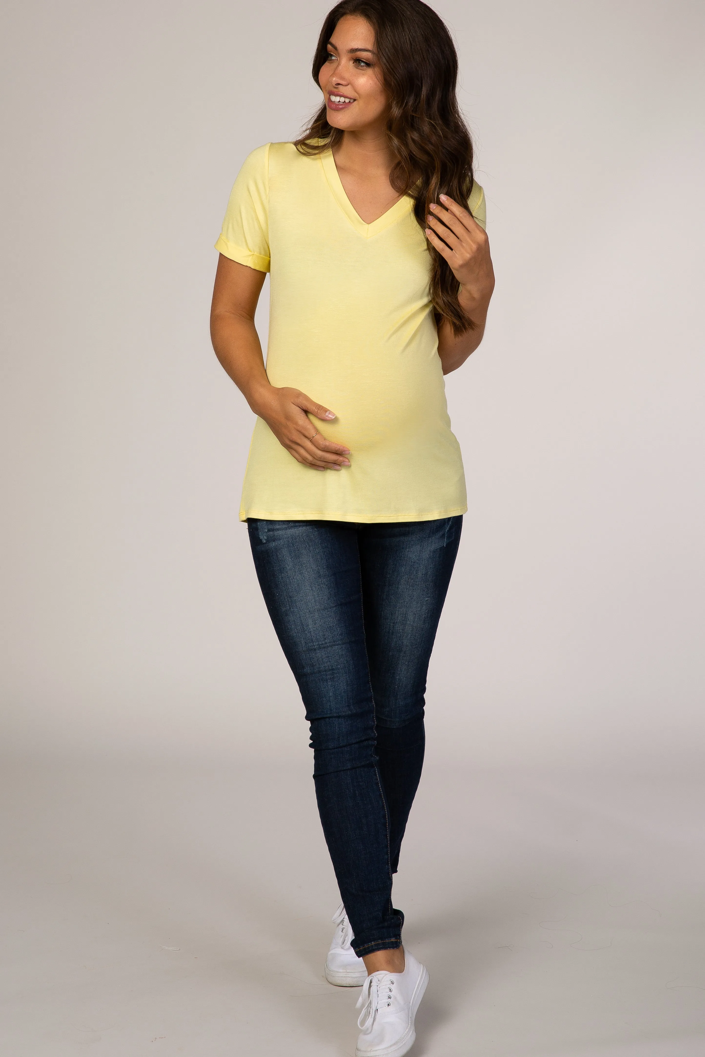 Yellow V-Neck Cuff Sleeve Maternity Top sold by Pinkblush product image thumbnail 4