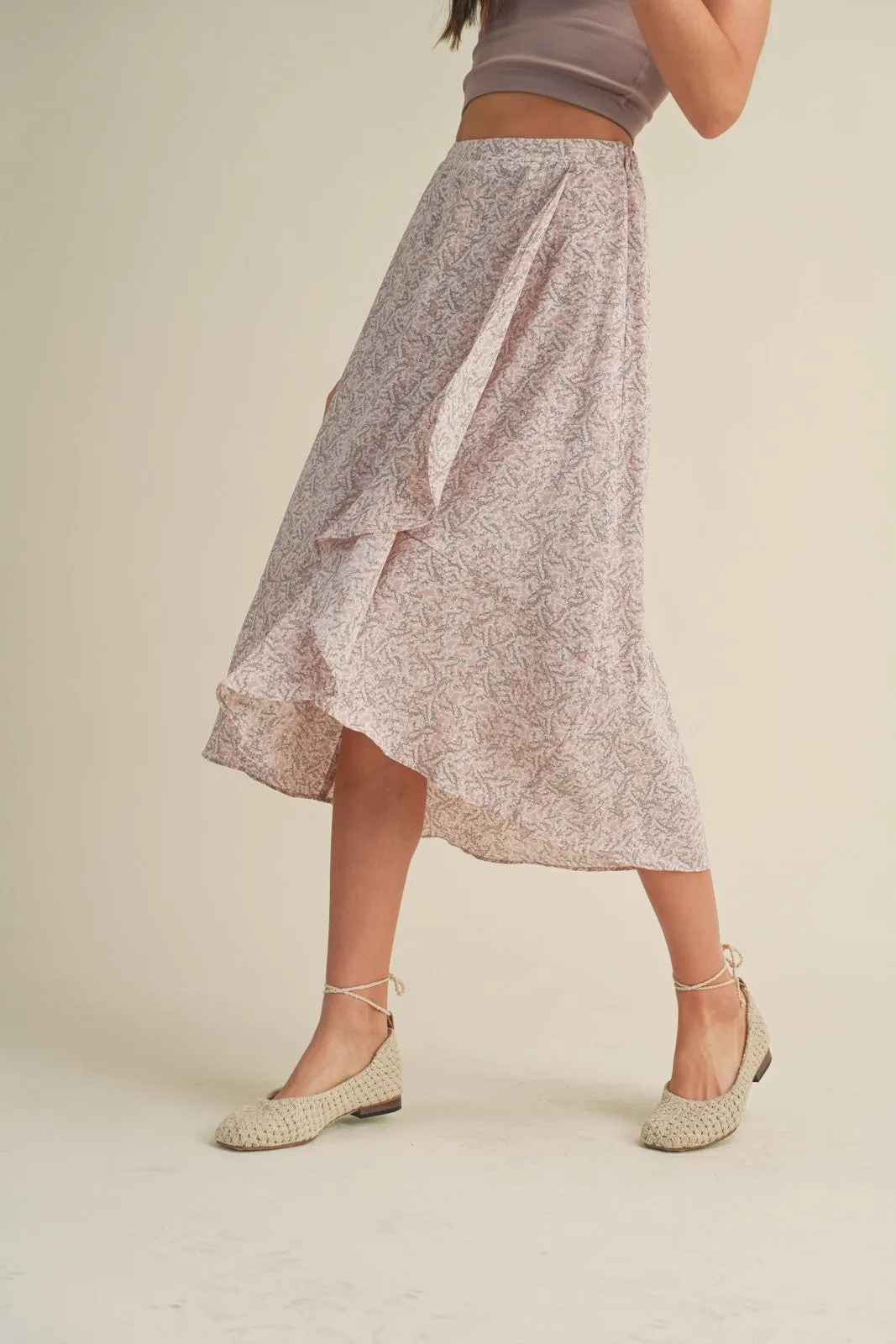 Mauve Floral Print Midi Skirt With Ruffle Detail sold by Pinkblush product image thumbnail 5