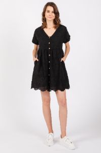 Black Eyelet Button Front Short Sleeve Dress sold by Pinkblush
