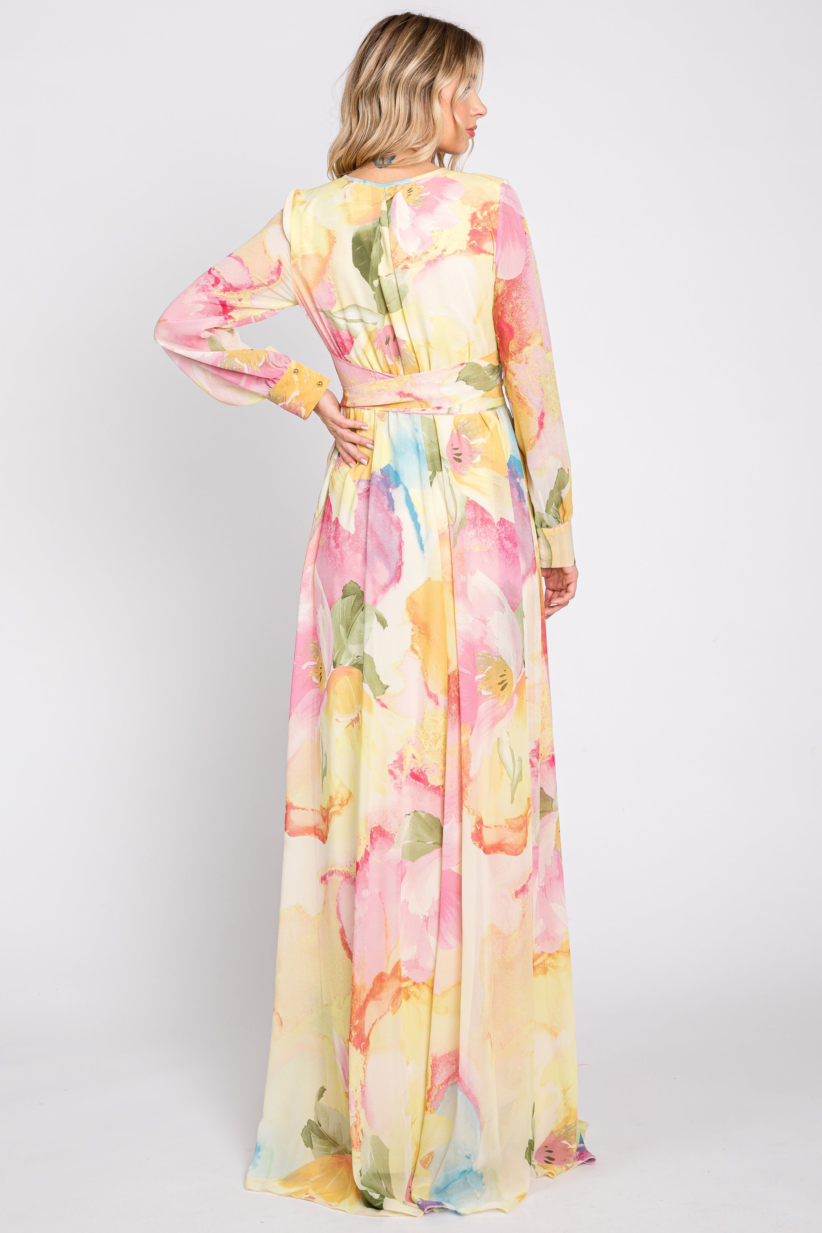 Pink Floral Chiffon Maxi Dress sold by Pinkblush product image thumbnail 3