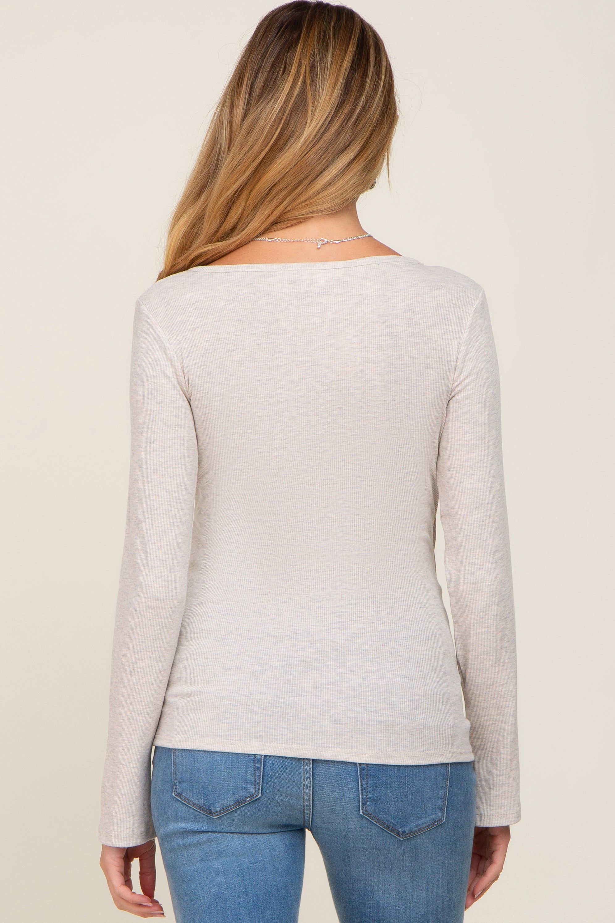 Beige Ribbed Long Sleeve Wrap Maternity Nursing Top sold by Pinkblush product image thumbnail 3
