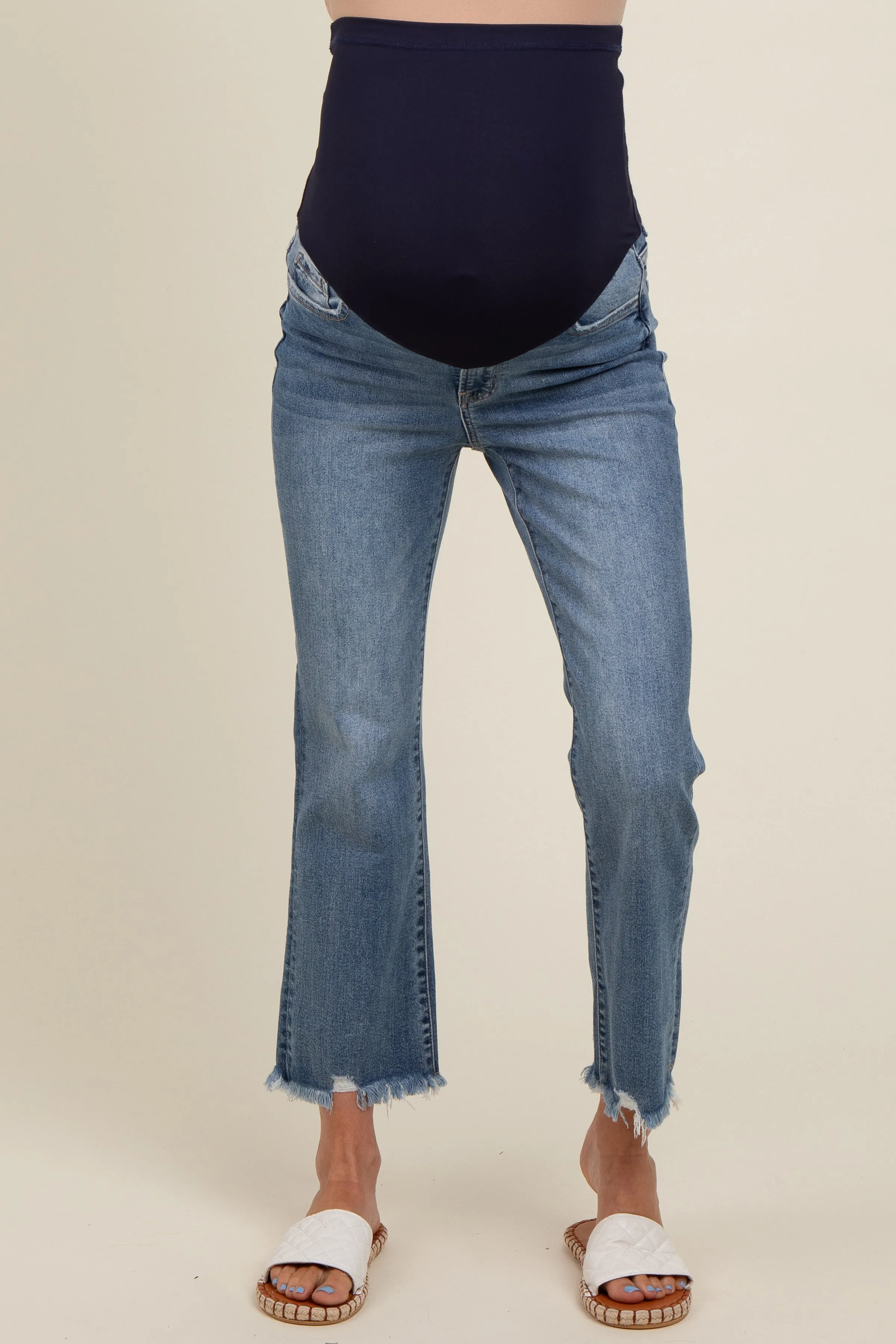 Blue Fringe Hem Crop Flare Maternity Jeans sold by Pinkblush product image thumbnail 2