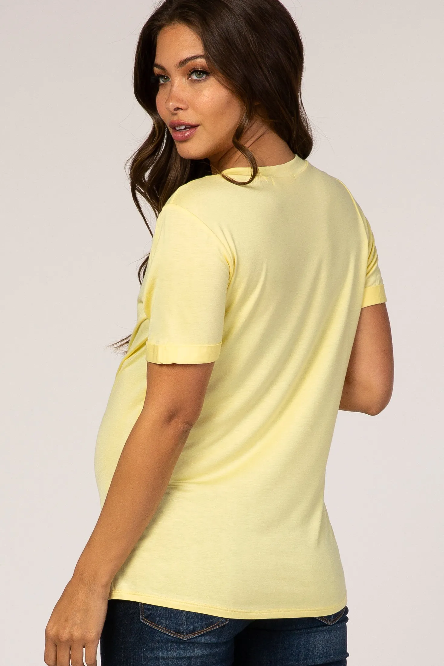 Yellow V-Neck Cuff Sleeve Maternity Top sold by Pinkblush product image thumbnail 3