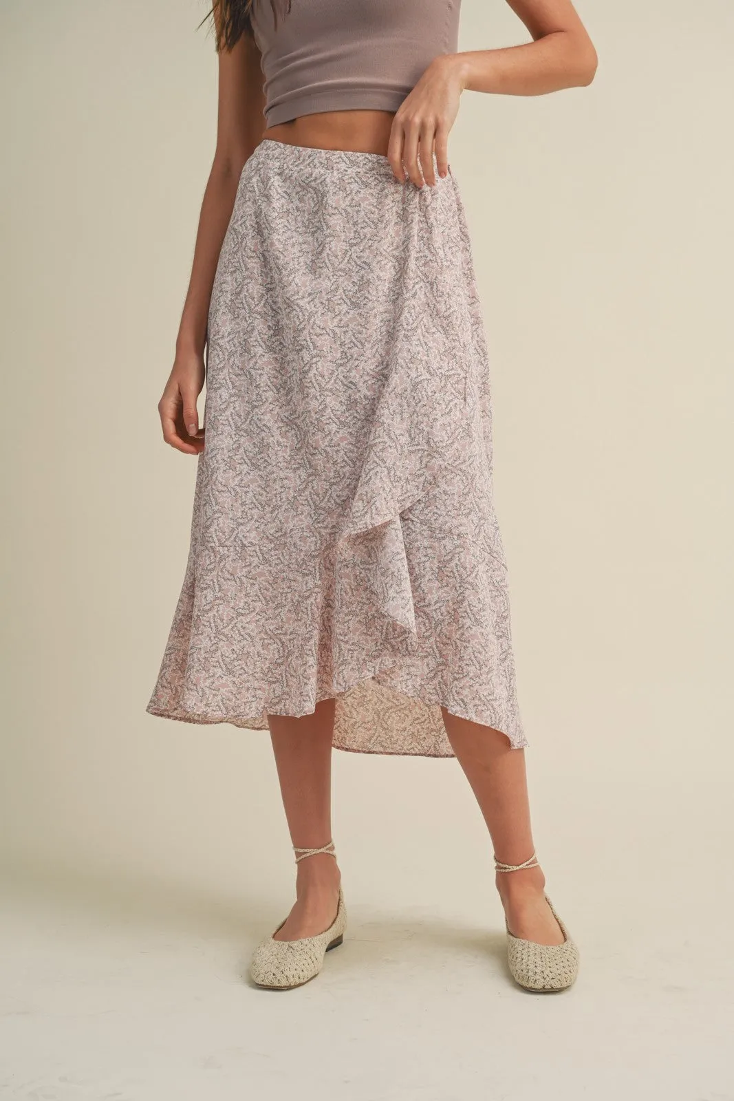 Mauve Floral Print Midi Skirt With Ruffle Detail sold by Pinkblush product image thumbnail 4