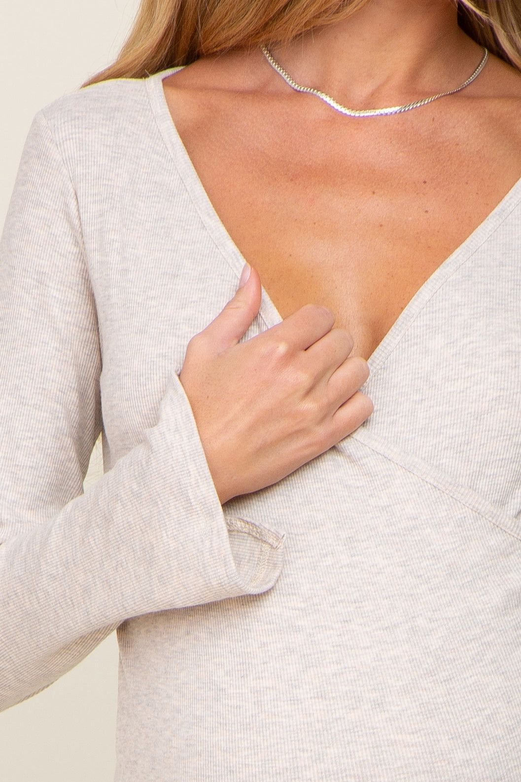 Beige Ribbed Long Sleeve Wrap Maternity Nursing Top sold by Pinkblush product image thumbnail 4