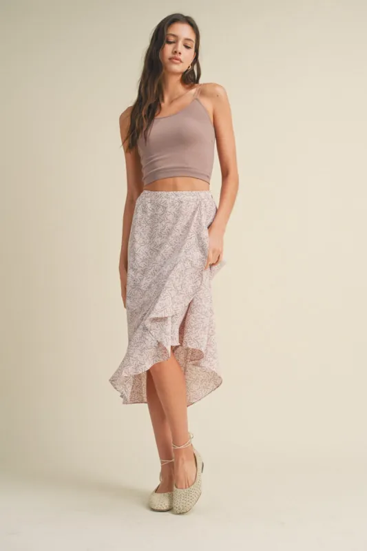 Mauve Floral Print Midi Skirt With Ruffle Detail sold by Pinkblush