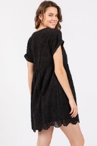 Black Eyelet Button Front Short Sleeve Dress sold by Pinkblush