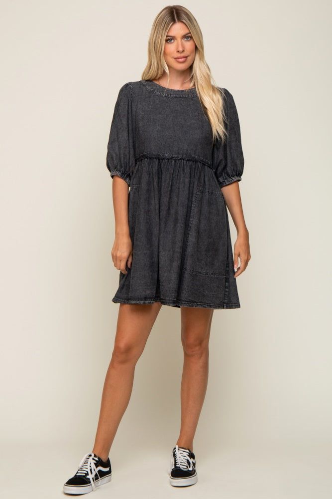 Black Faded Denim Chambray Mini Dress sold by Pinkblush product image thumbnail 5
