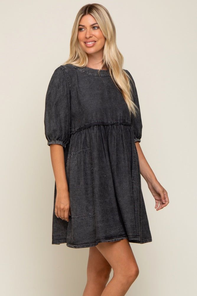 Black Faded Denim Chambray Mini Dress sold by Pinkblush product image thumbnail 2