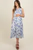 Blue Floral Printed Sleeveless Maternity Midi Shirt Dress sold by Pinkblush
