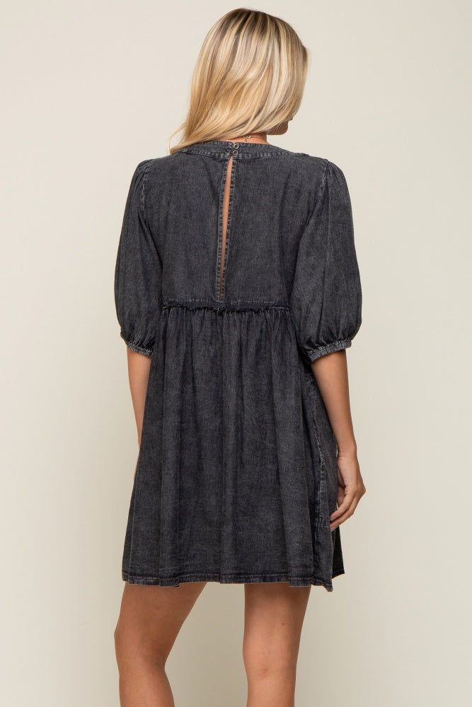 Black Faded Denim Chambray Mini Dress sold by Pinkblush product image thumbnail 3