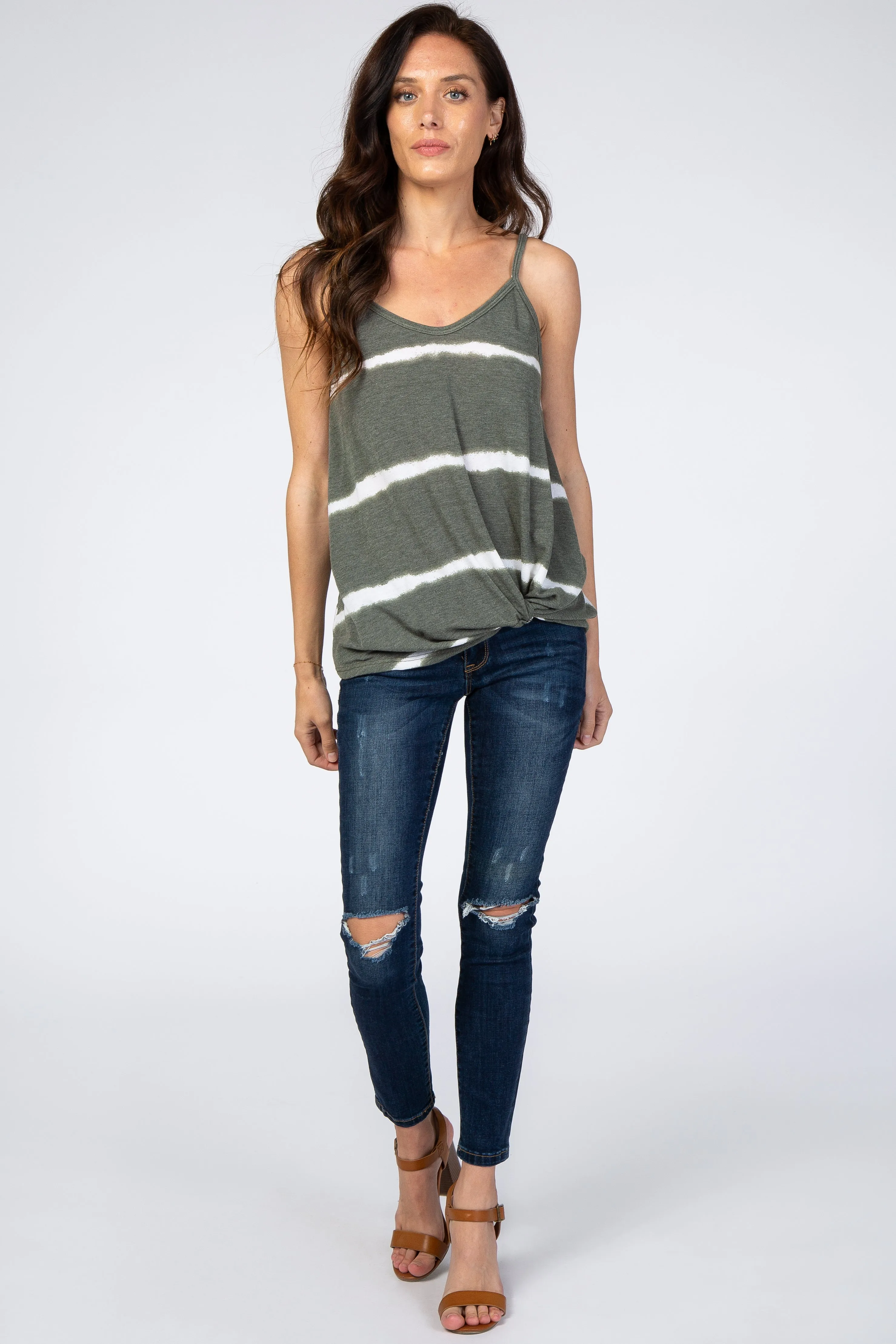 Olive Tie Dye Striped Tank Top sold by Pinkblush product image thumbnail 4