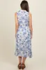 Blue Floral Printed Sleeveless Maternity Midi Shirt Dress sold by Pinkblush