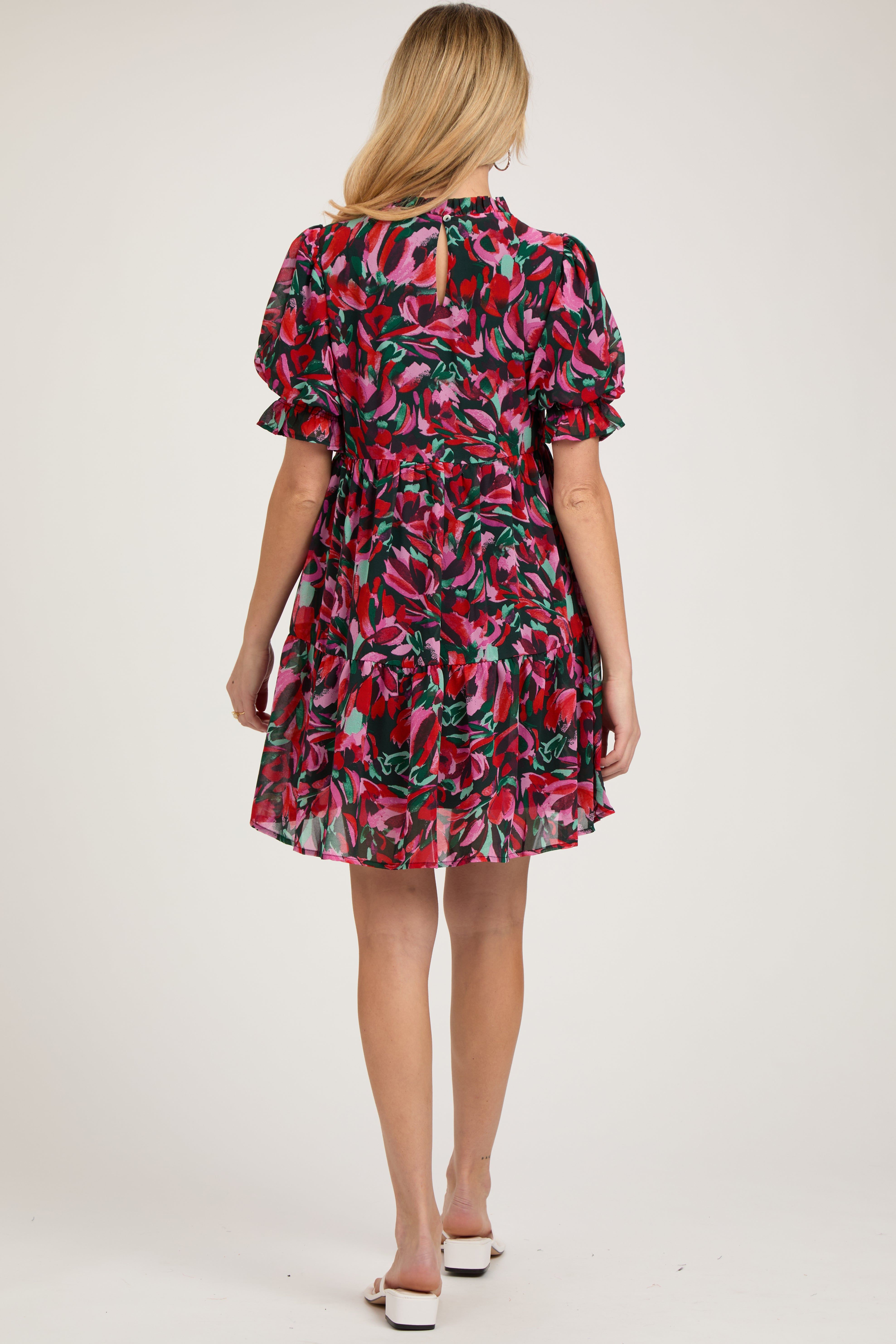 Black Abstract Floral Print Tiered Maternity Dress sold by Pinkblush product image thumbnail 4