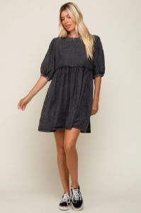 Black Faded Denim Chambray Mini Dress sold by Pinkblush