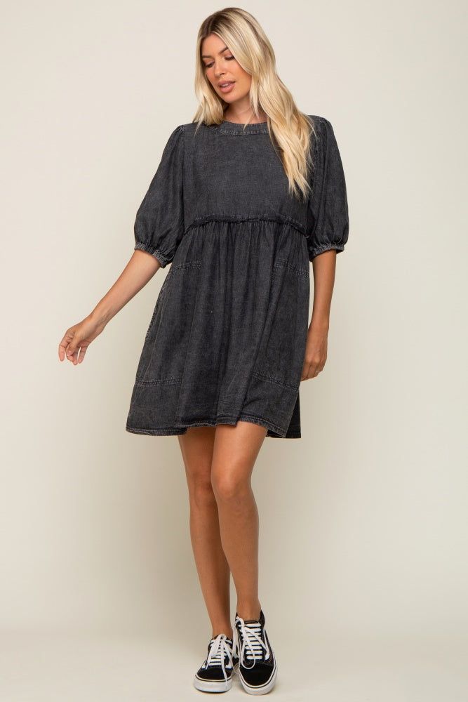 Black Faded Denim Chambray Mini Dress sold by Pinkblush product image thumbnail 4