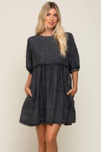 Black Faded Denim Chambray Mini Dress sold by Pinkblush