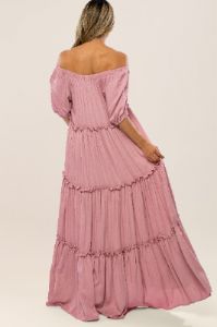 Mauve Off Shoulder Ruffle Tiered Maxi Dress sold by Pinkblush