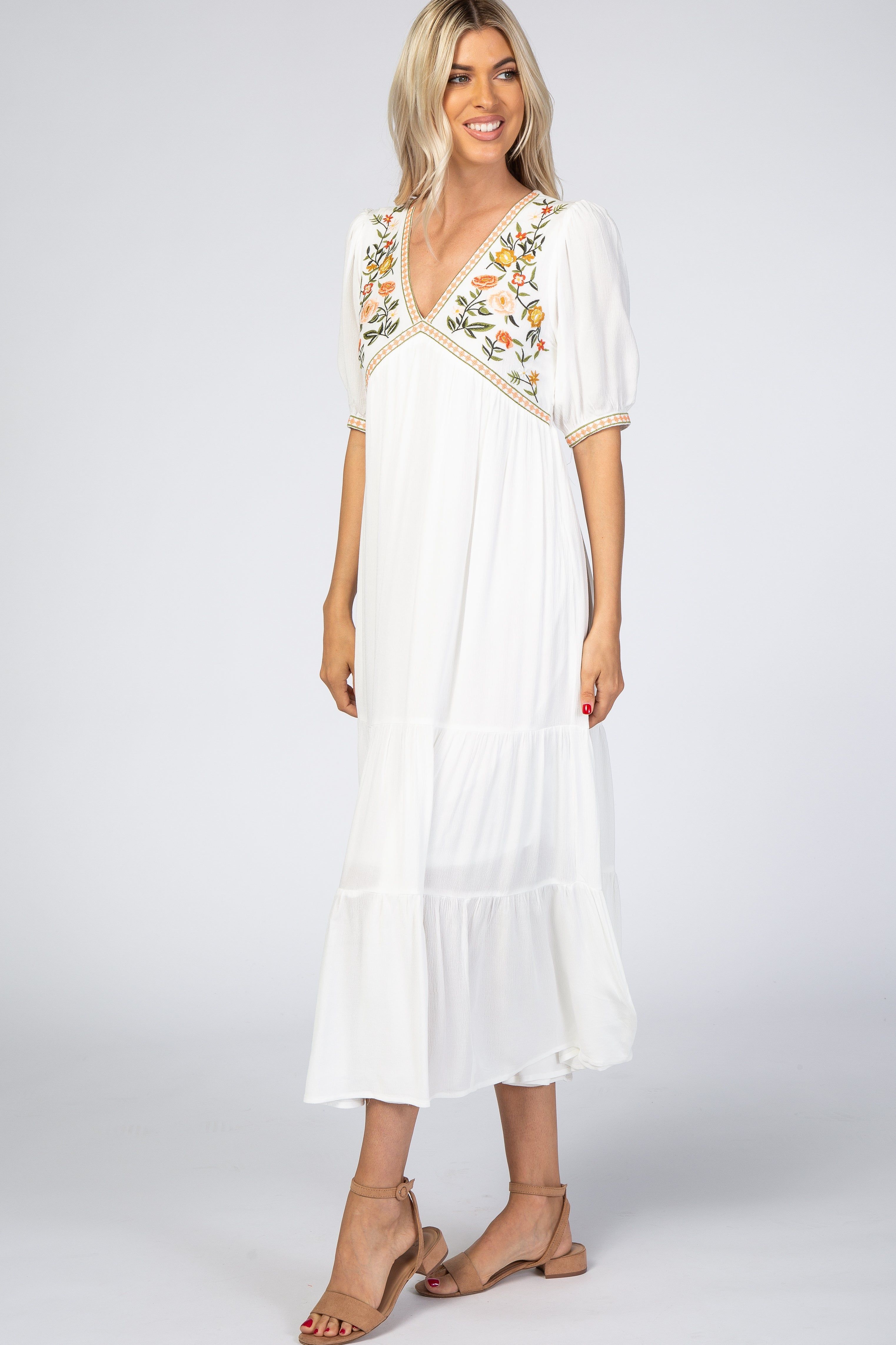 Ivory Floral Embroidered Midi Dress sold by Pinkblush product image thumbnail 2