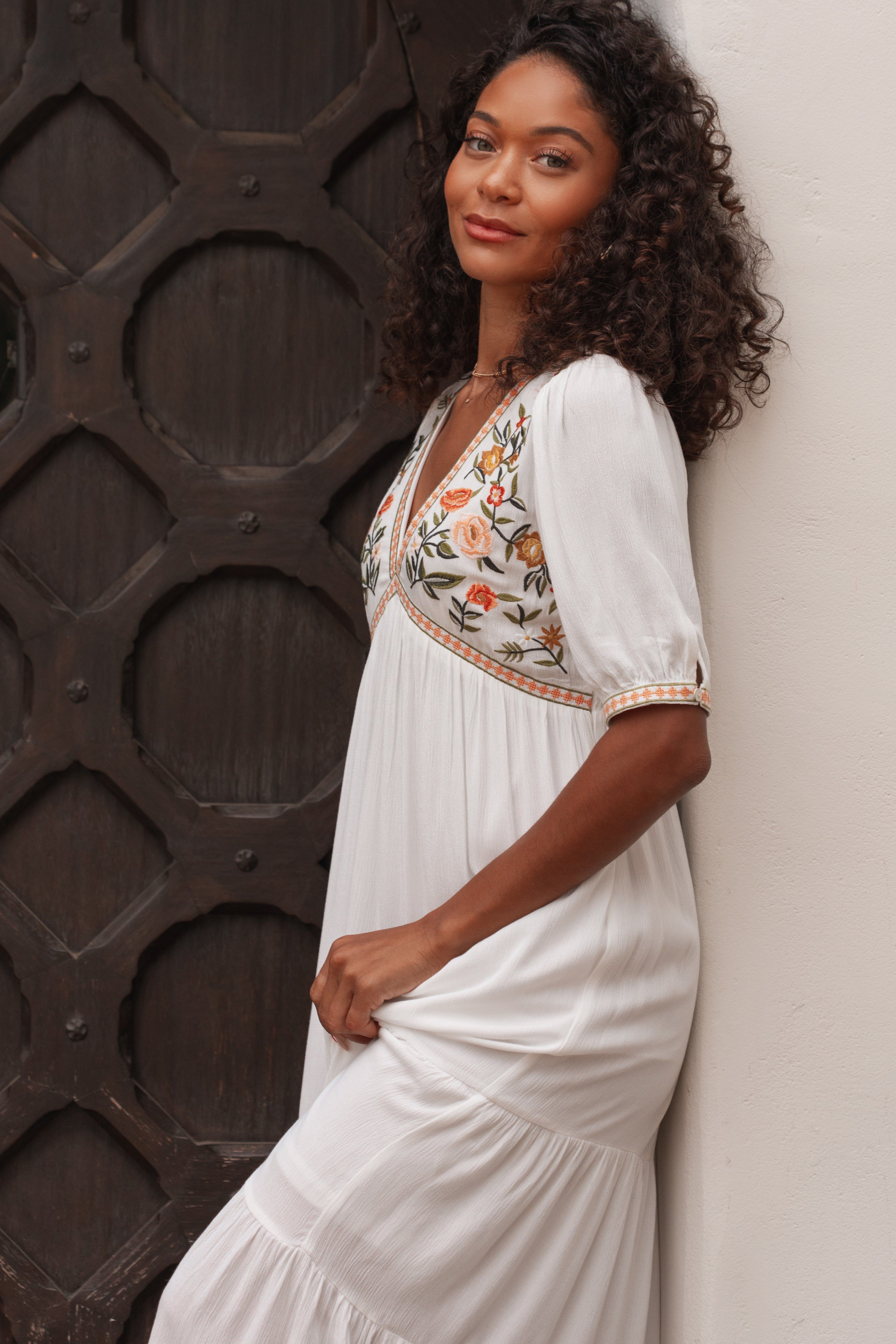 Ivory Floral Embroidered Midi Dress sold by Pinkblush product image thumbnail 4