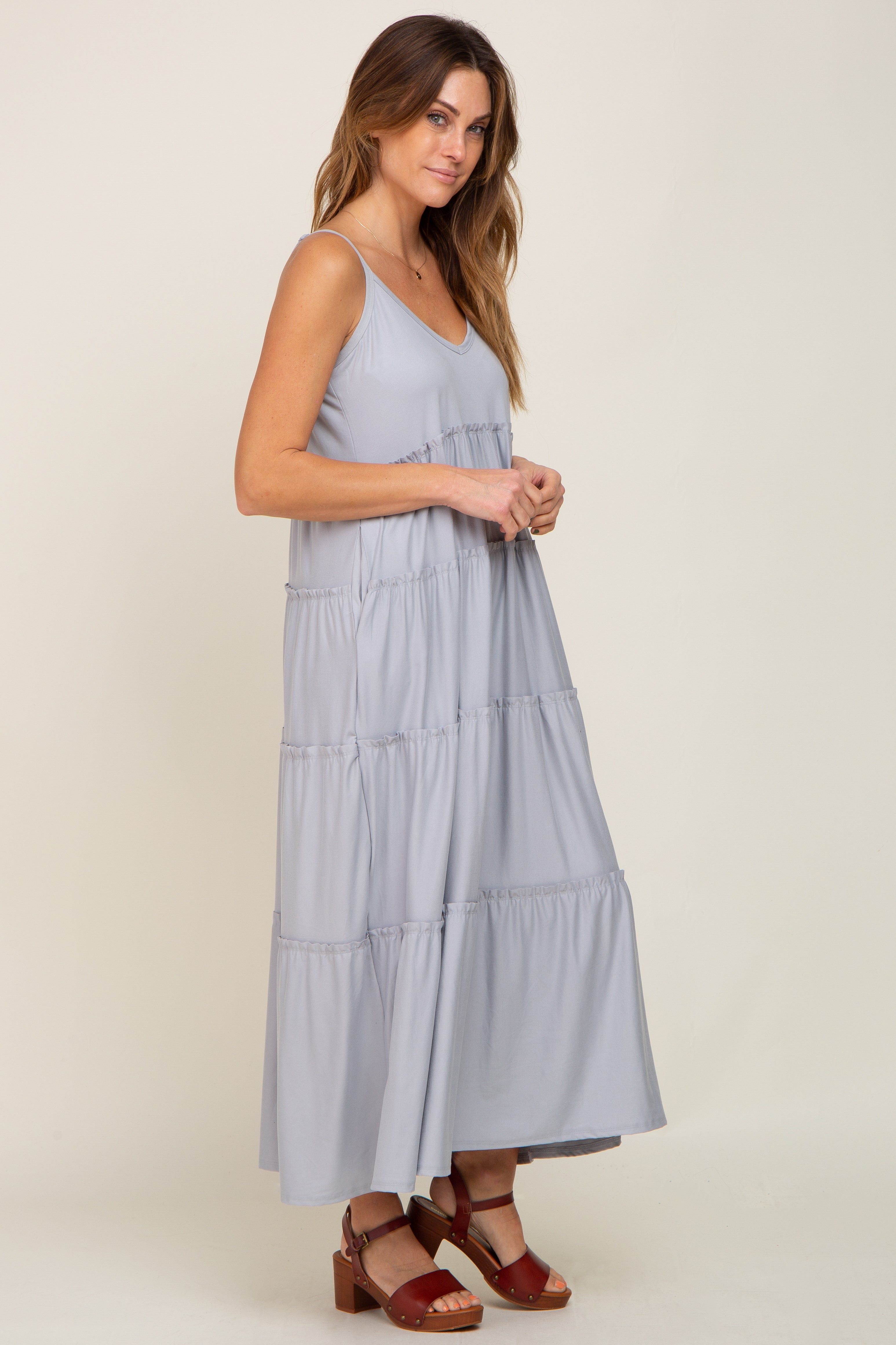 Heather Grey Tiered Sleeveless Maxi Dress sold by Pinkblush product image thumbnail 2