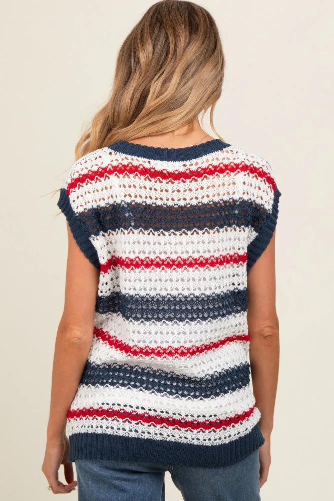 Navy Striped Crochet Knit Maternity Top sold by Pinkblush product image thumbnail 3