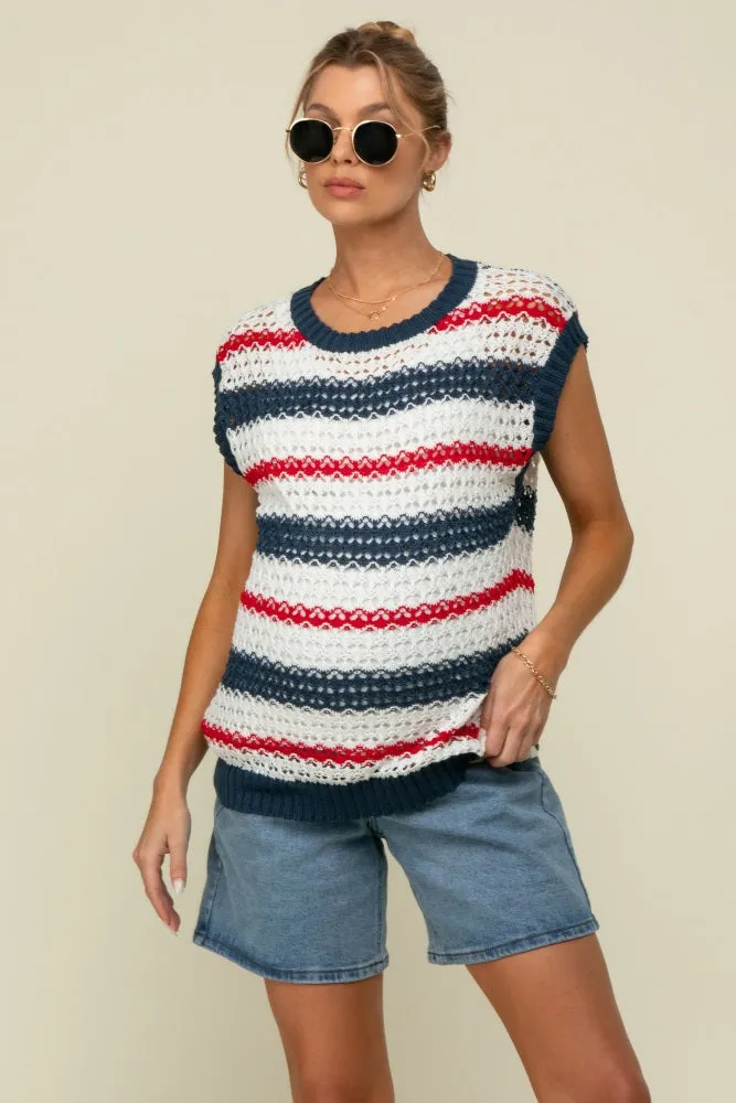 Navy Striped Crochet Knit Maternity Top sold by Pinkblush product image thumbnail 4