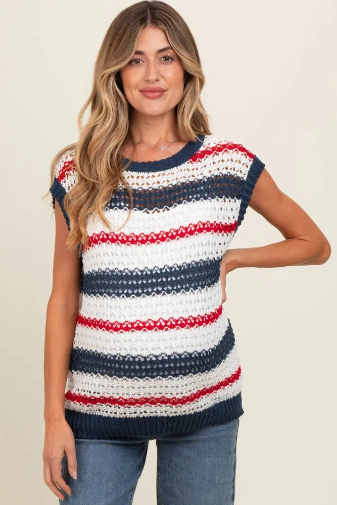 Navy Striped Crochet Knit Maternity Top sold by Pinkblush