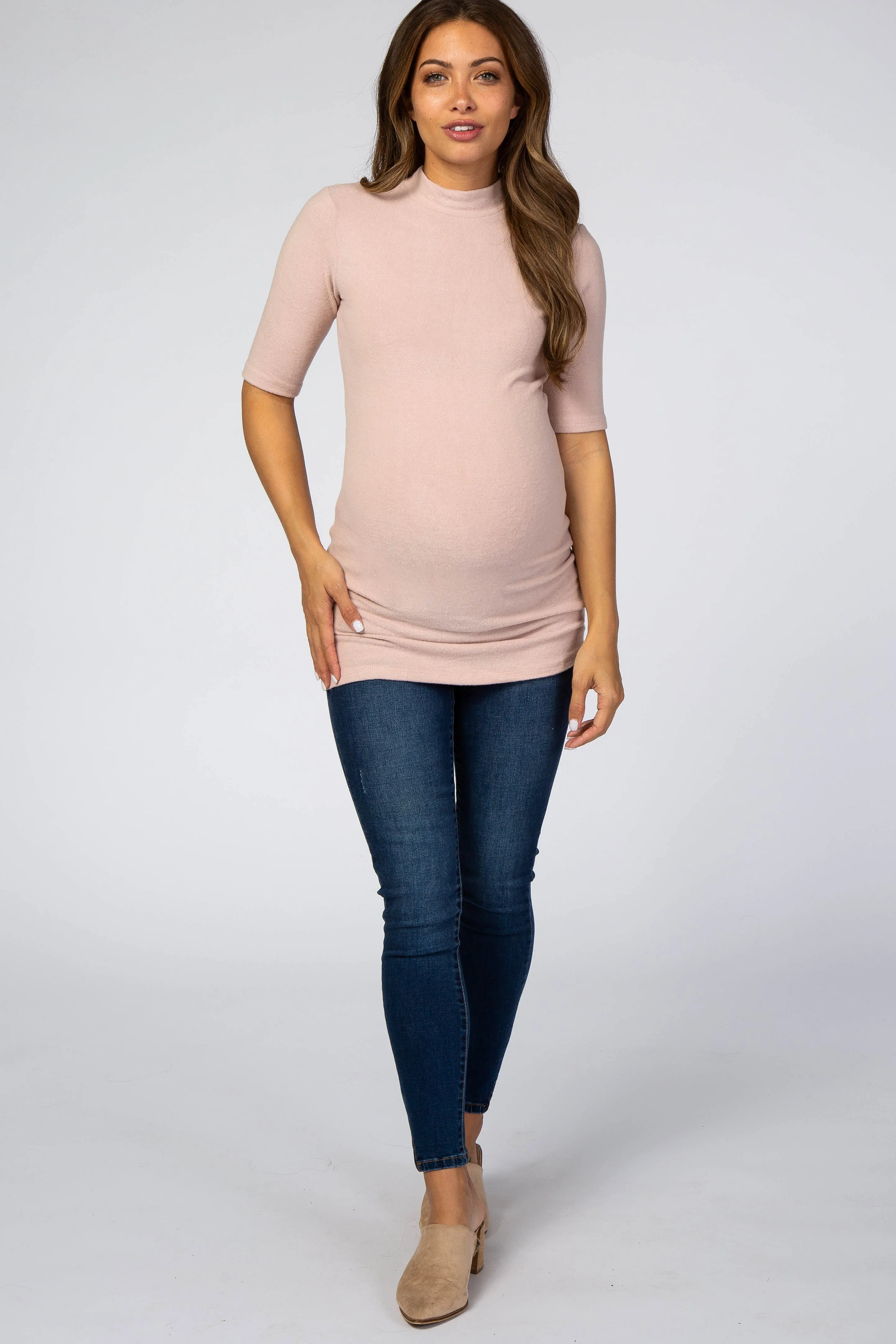 Light Pink Soft Brushed Knit Mock Neck Maternity Top sold by Pinkblush product image thumbnail 4