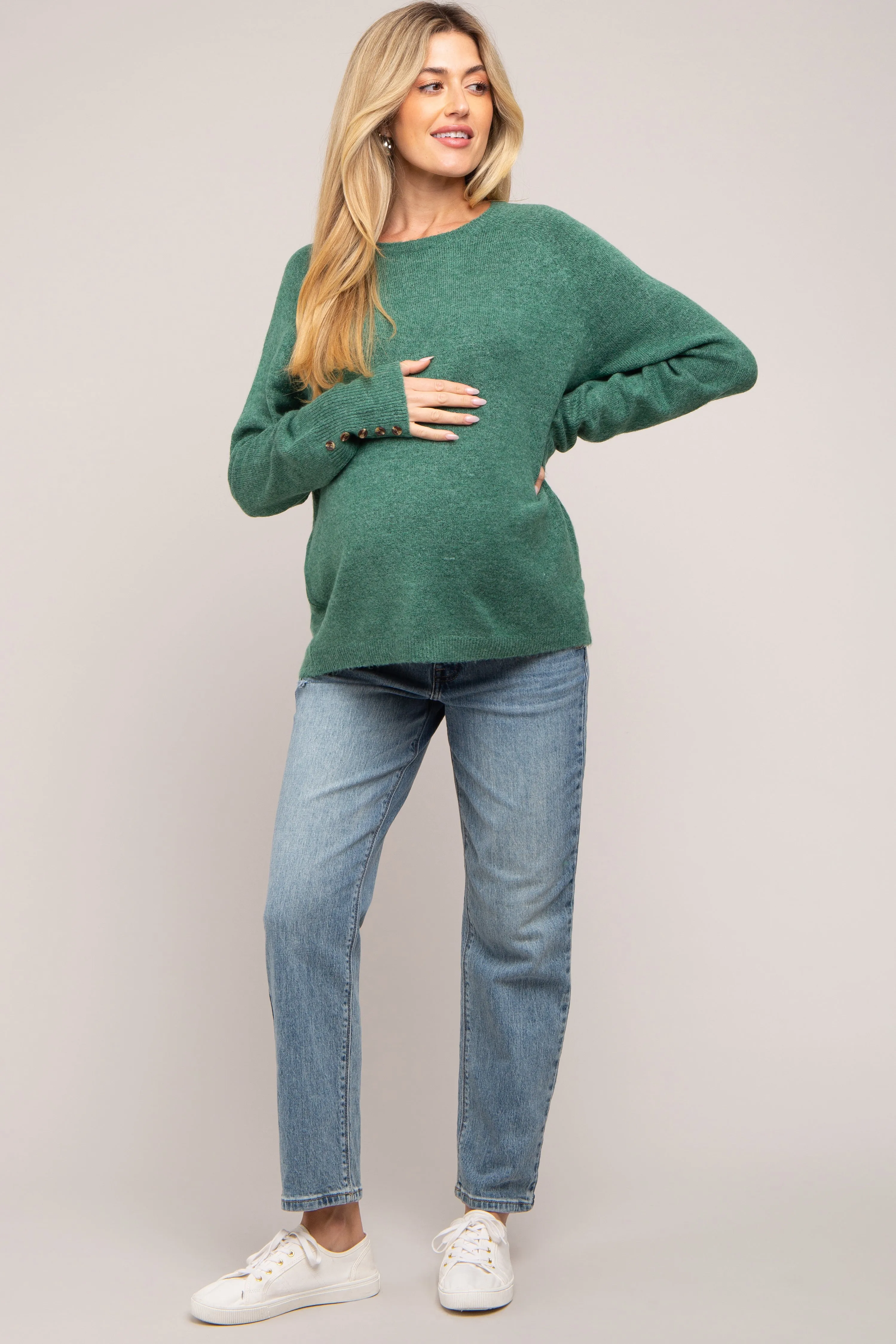 Green Button Accent Solid Maternity Sweater sold by Pinkblush product image thumbnail 4